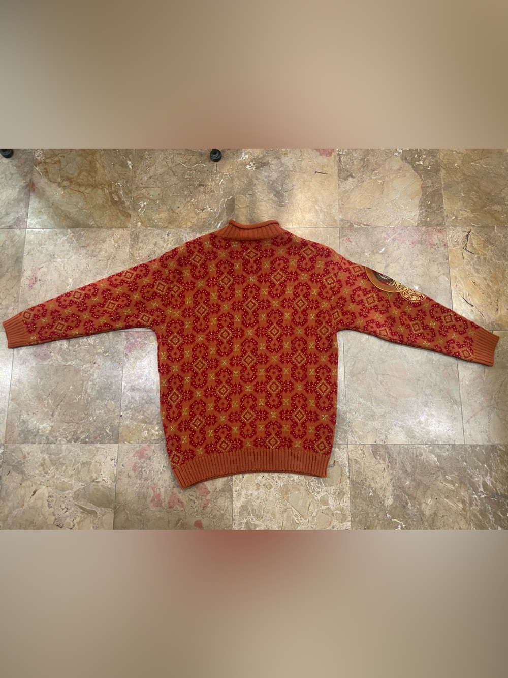Vintage Gianfranco Ferre Jeans Red Gold Pattern Knit Sweater Made In Italy Men’s